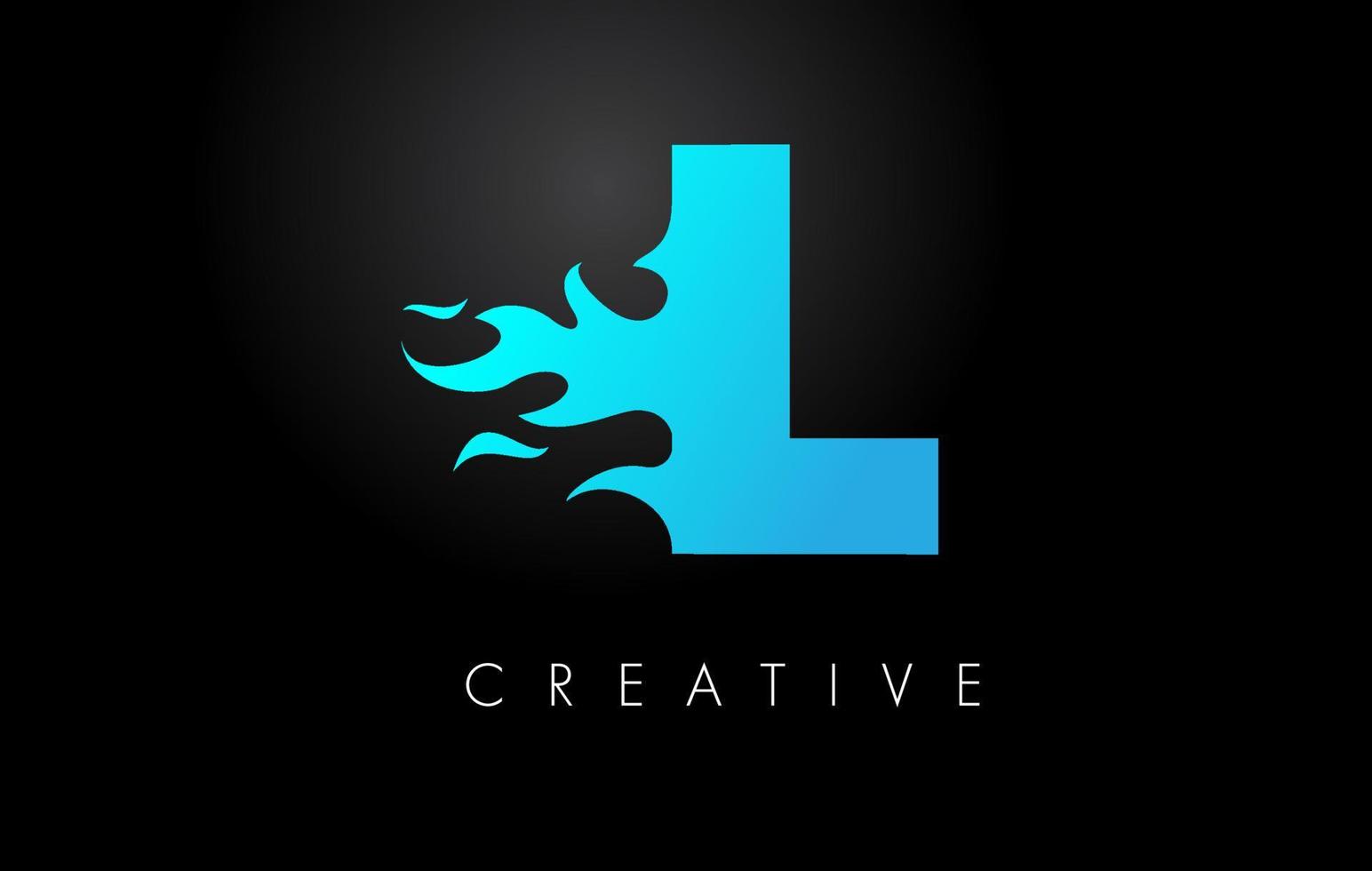 Blue fire  Blue L Letter Flame Logo Design. Fire Logo Lettering Concept. vector