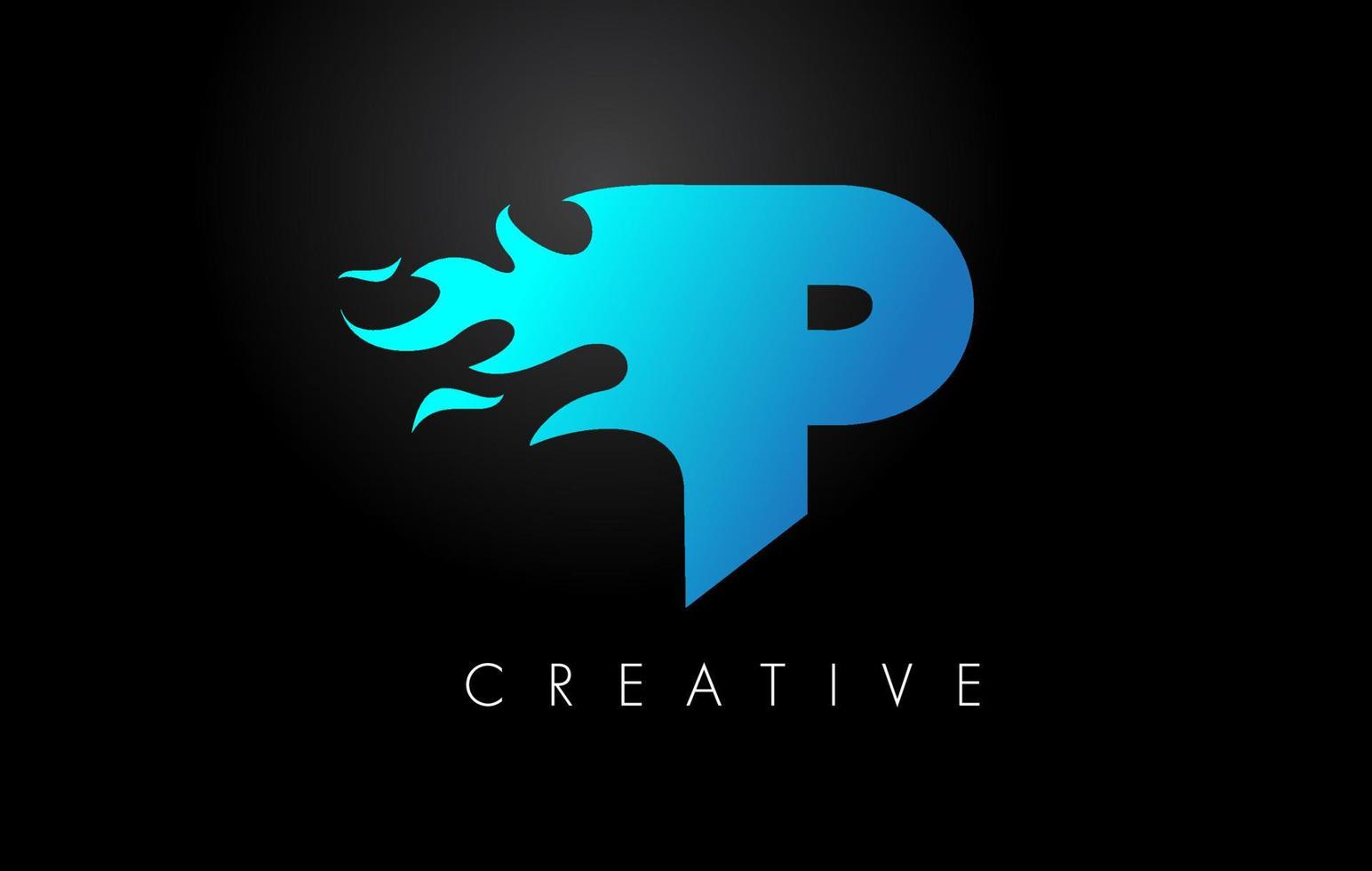 Blue fire  Blue P Letter Flame Logo Design. Fire Logo Lettering Concept. vector