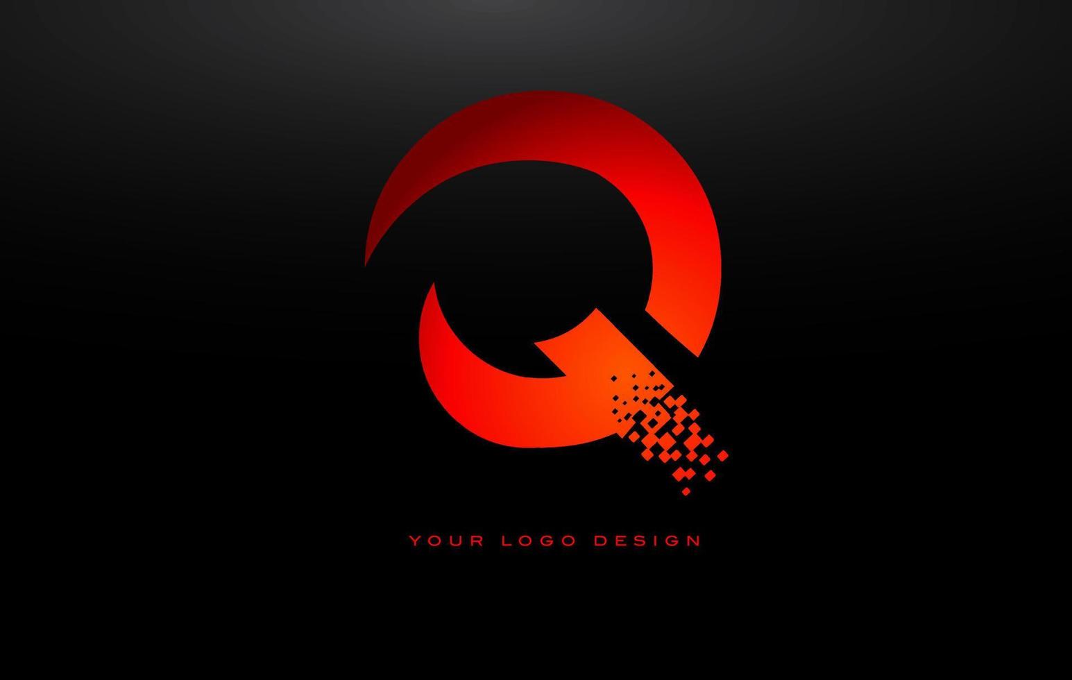 Q Initial Letter Logo Design with Digital Pixels in Red Colors. vector