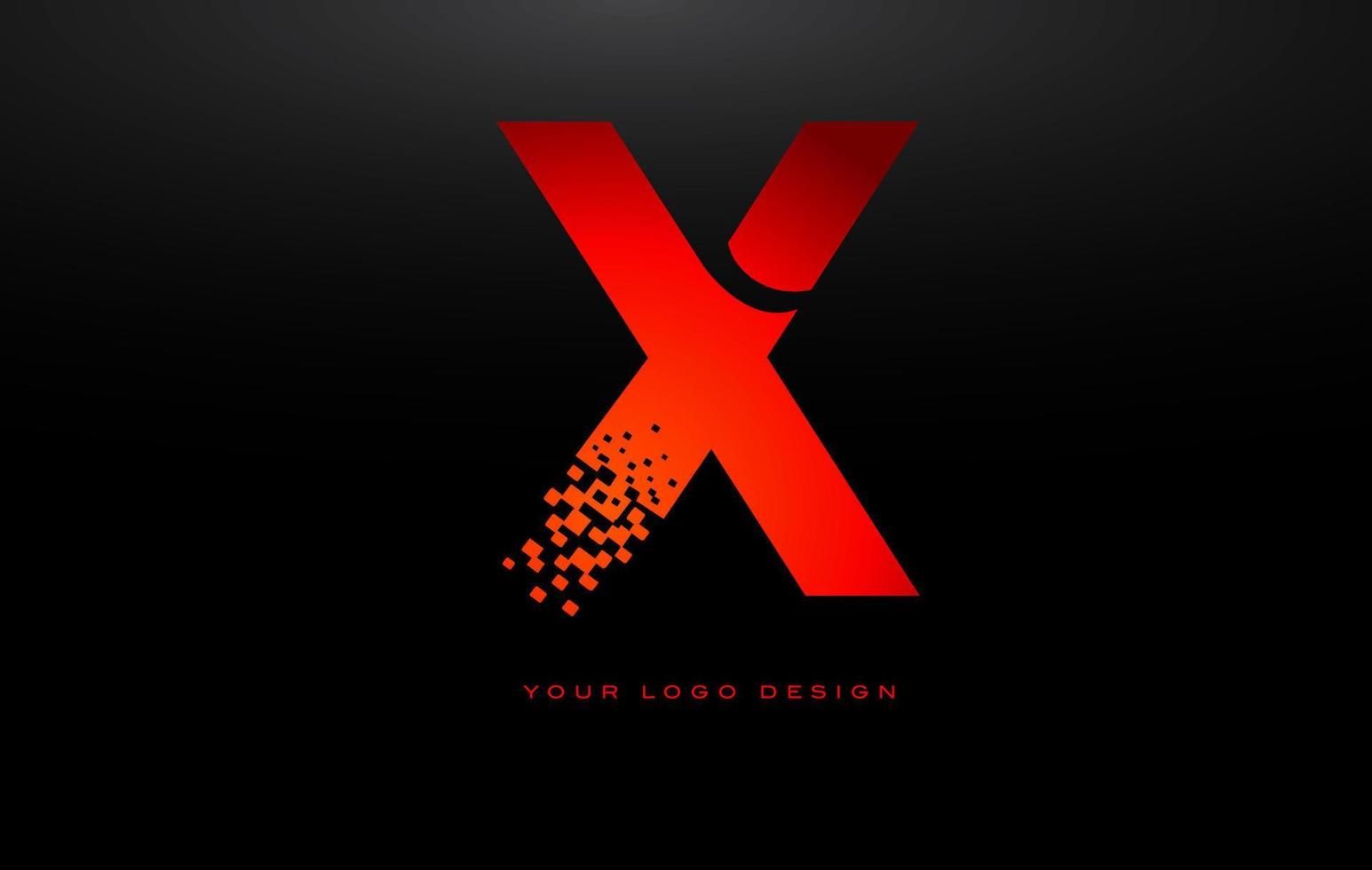 X Initial Letter Logo Design with Digital Pixels in Red Colors. vector