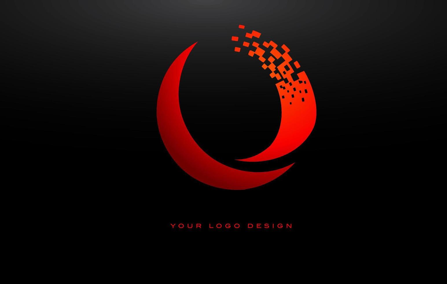 O Initial Letter Logo Design with Digital Pixels in Red Colors. vector