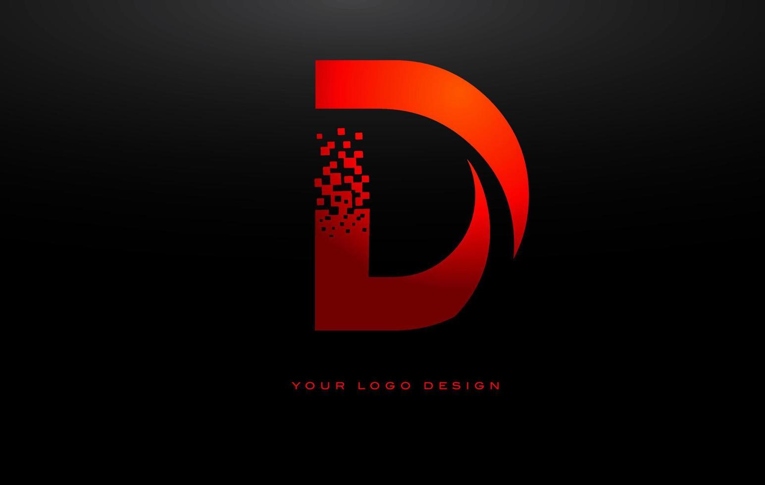 D Initial Letter Logo Design with Digital Pixels in Red Colors. vector