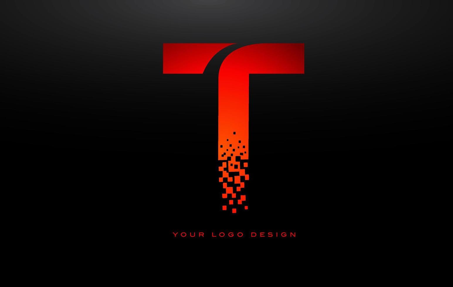 T Initial Letter Logo Design with Digital Pixels in Red Colors. vector
