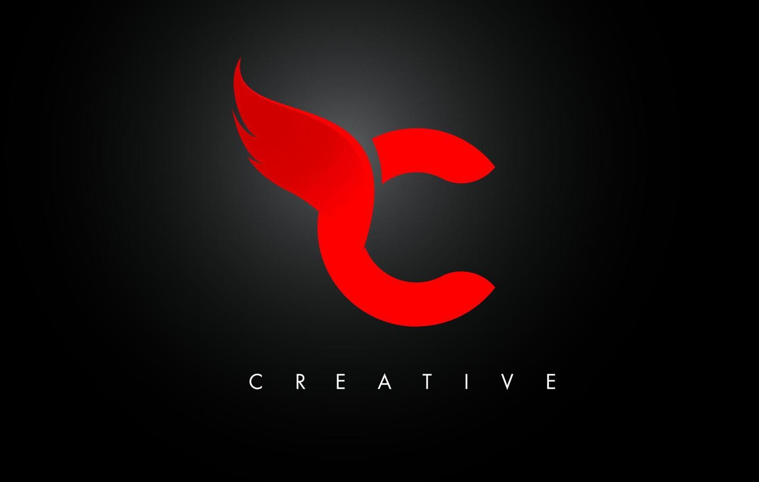 C Letter Wings Logo Design with Red Bird Fly Wing Icon. vector