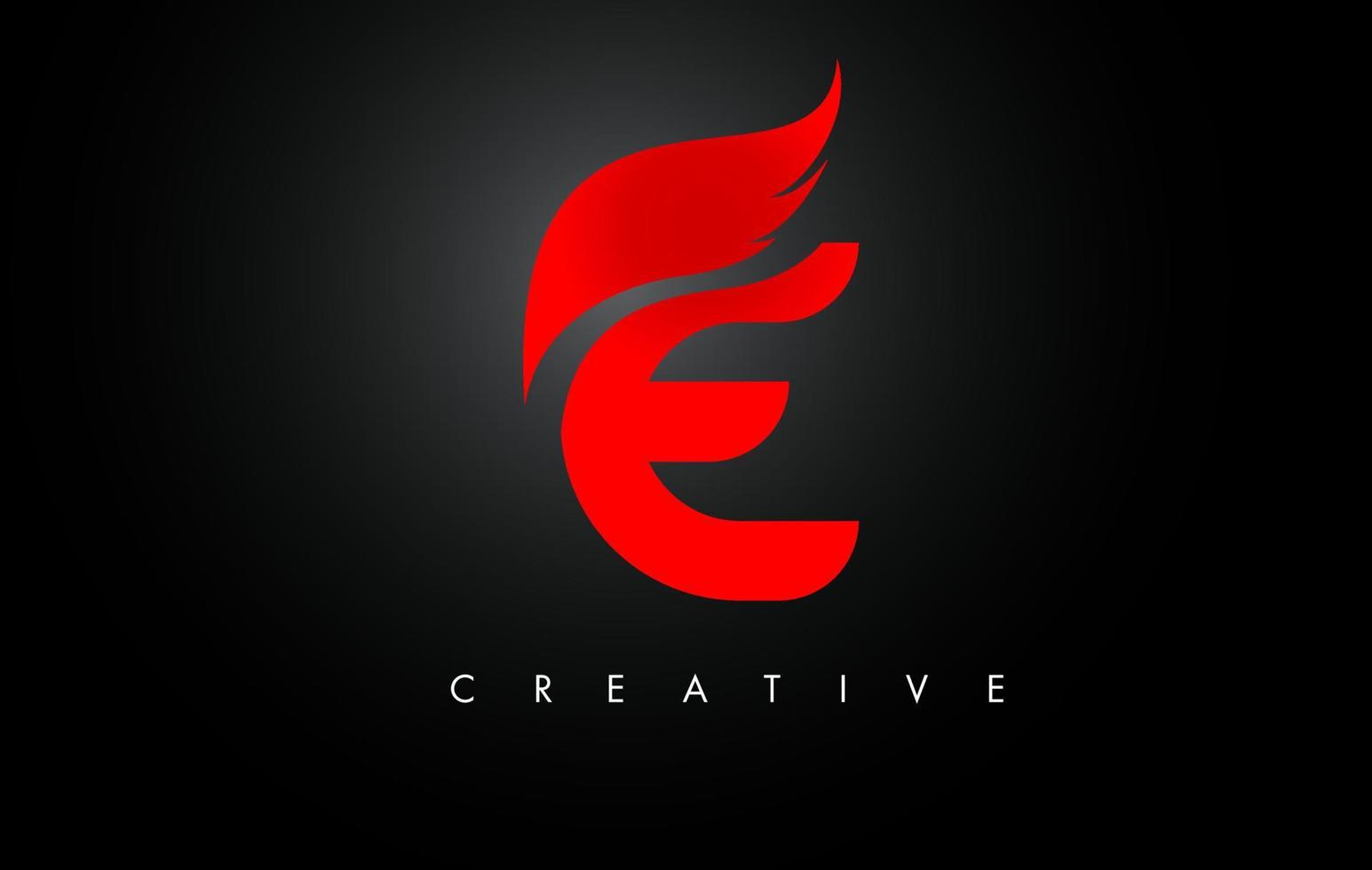 E Letter Wings Logo Design with Red Bird Fly Wing Icon. vector