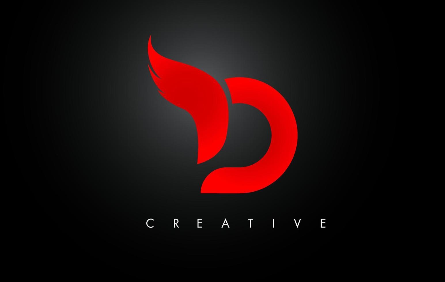 D Letter Wings Logo Design with Red Bird Fly Wing Icon. vector