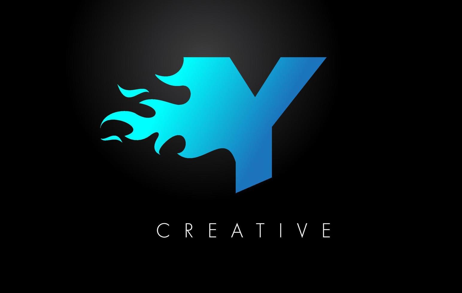 Blue fire  Blue Y Letter Flame Logo Design. Fire Logo Lettering Concept. vector