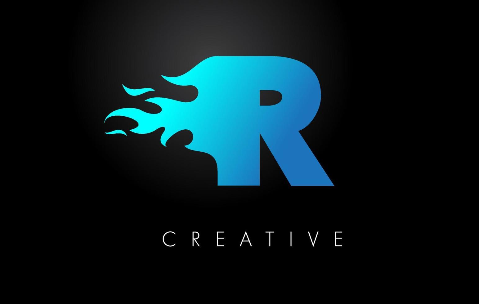 Blue fire  Blue R Letter Flame Logo Design. Fire Logo Lettering Concept. vector