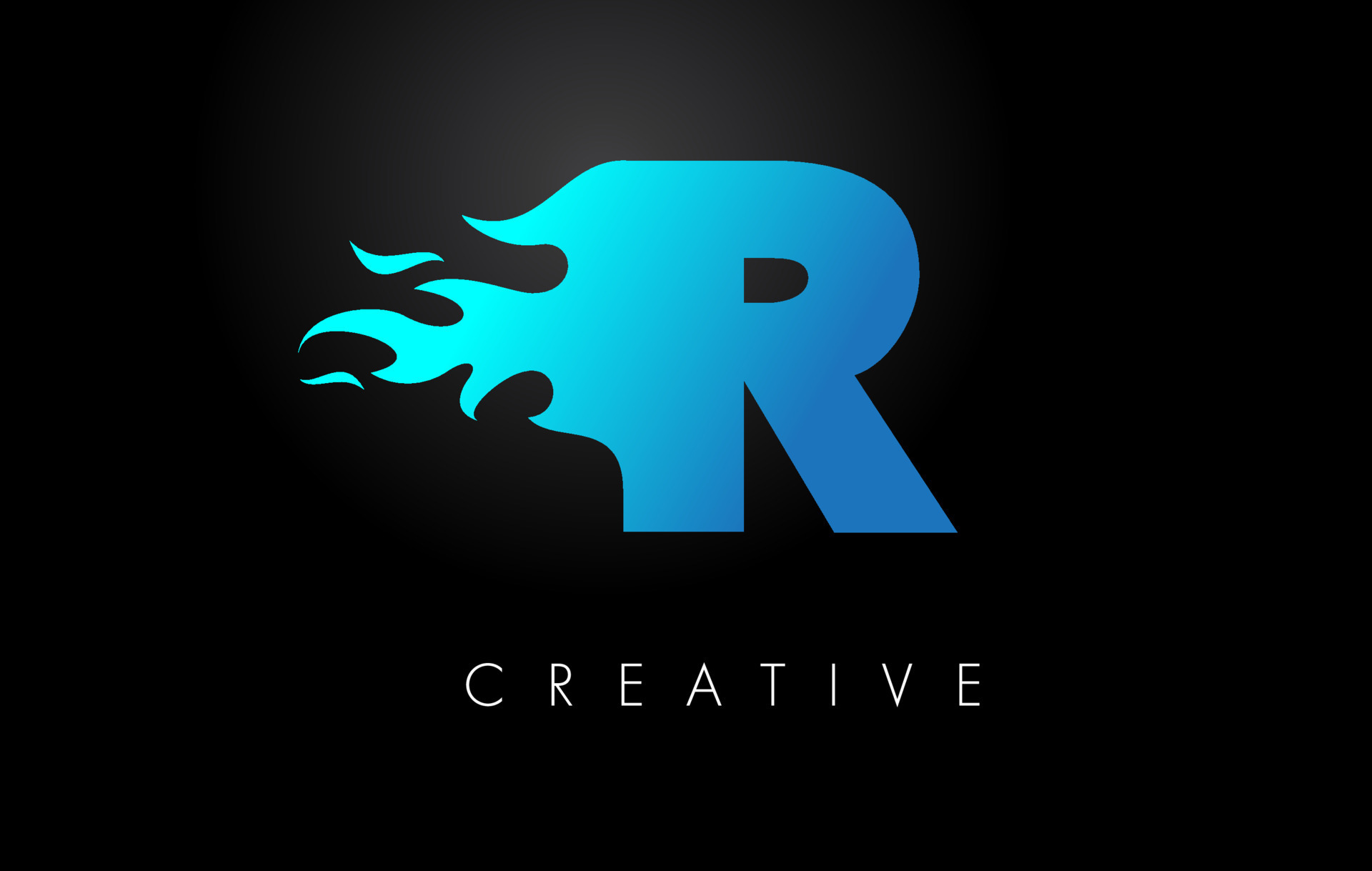 Blue fire Blue R Letter Flame Logo Design. Fire Logo Lettering Concept