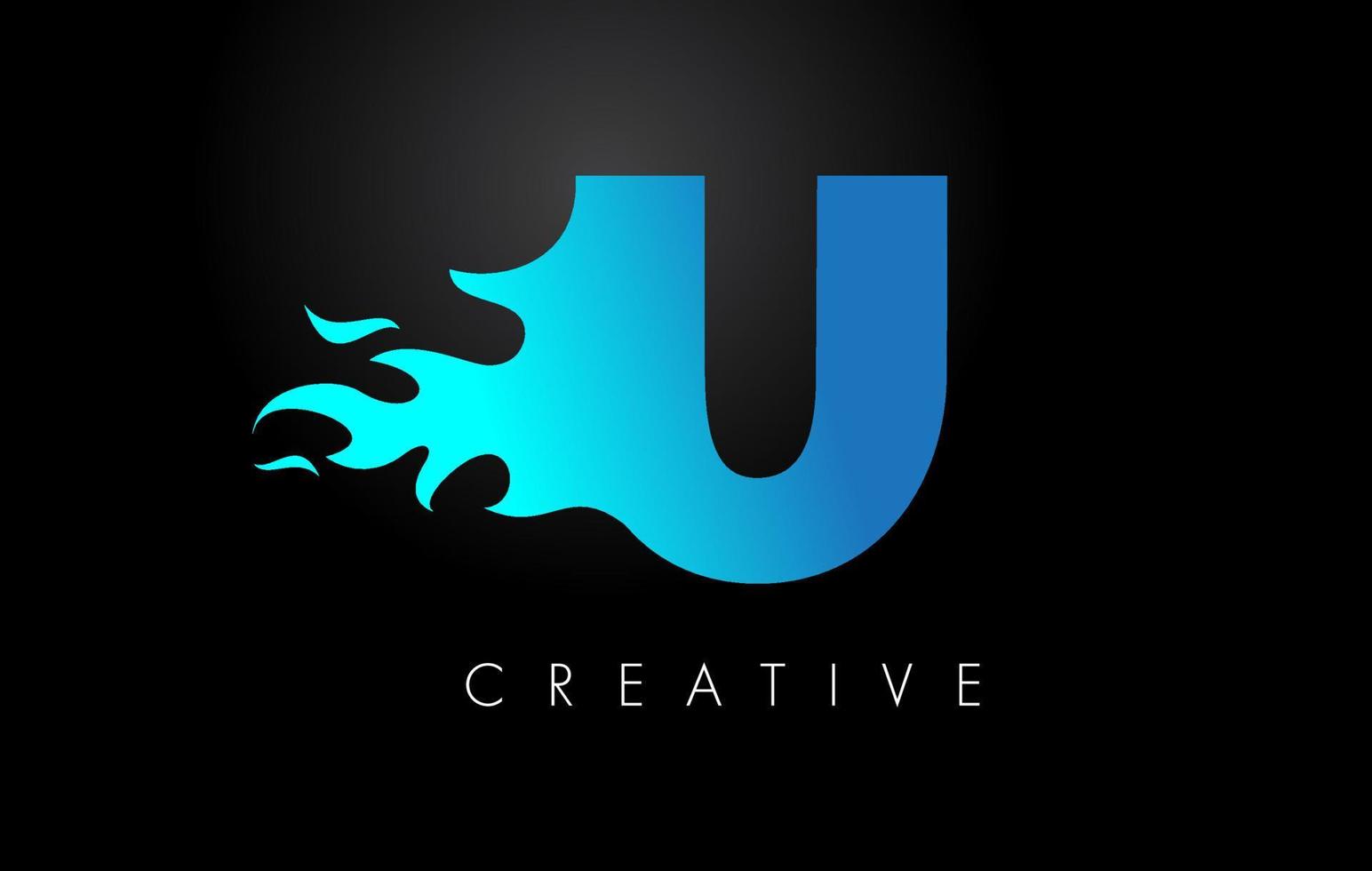 Blue fire  Blue U Letter Flame Logo Design. Fire Logo Lettering Concept. vector