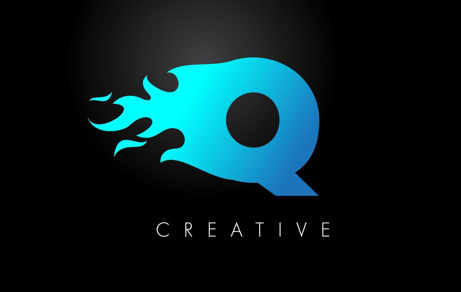 Blue fire  Blue Q Letter Flame Logo Design. Fire Logo Lettering Concept. vector