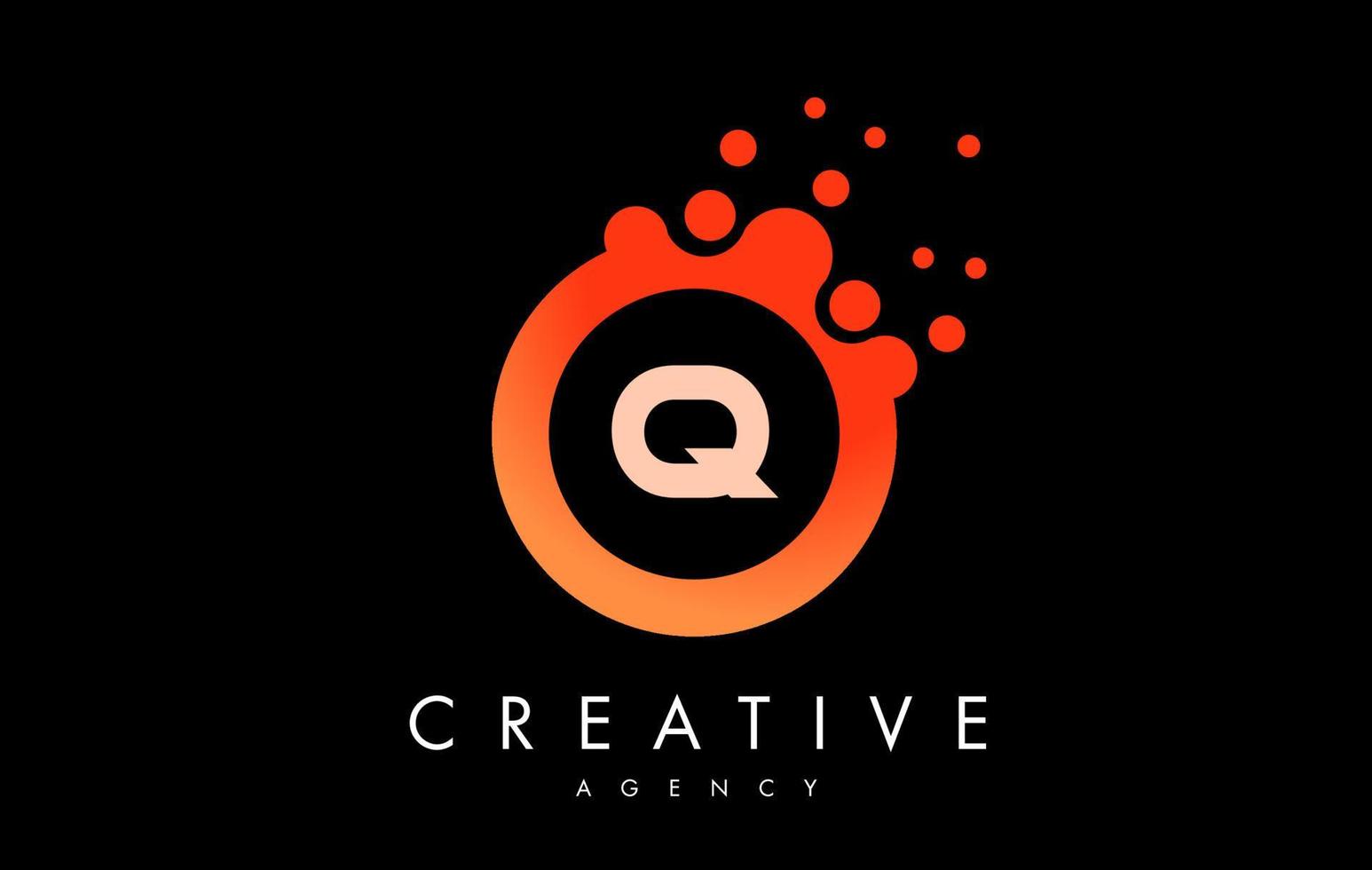 Orange q Letter Logo. Blue Dots Bubble Design Vector
