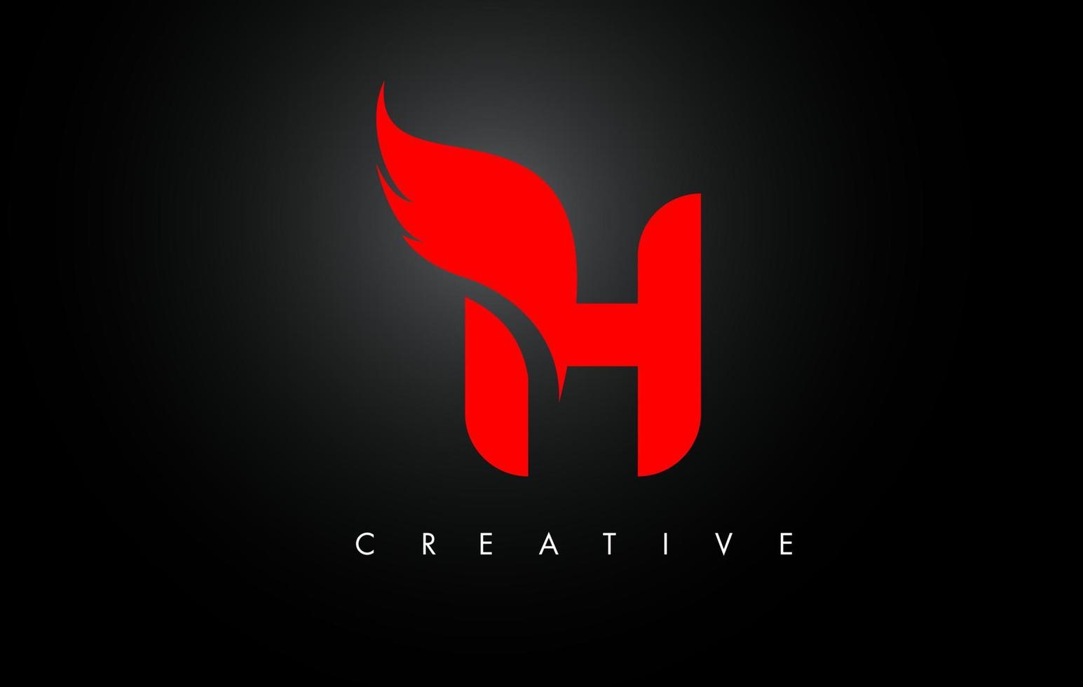 H Letter Wings Logo Design with Red Bird Fly Wing Icon. vector