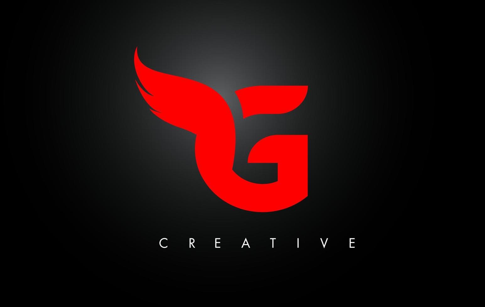 G Letter Wings Logo Design with Red Bird Fly Wing Icon. vector