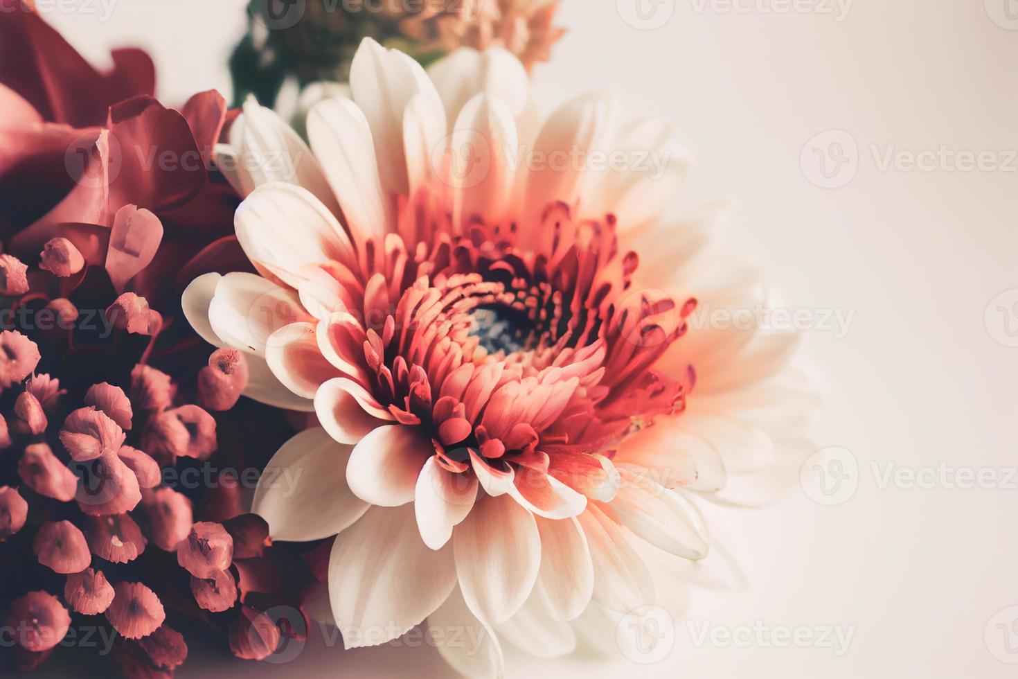 Close up shot of fresh flowers for Valentine's Day background with copy space. Gift ideas for Valentine. photo