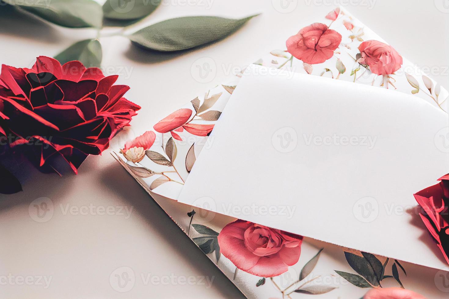 Close up shot of love letter for Valentine's Day background with copy space. Gift ideas for Valentine. photo