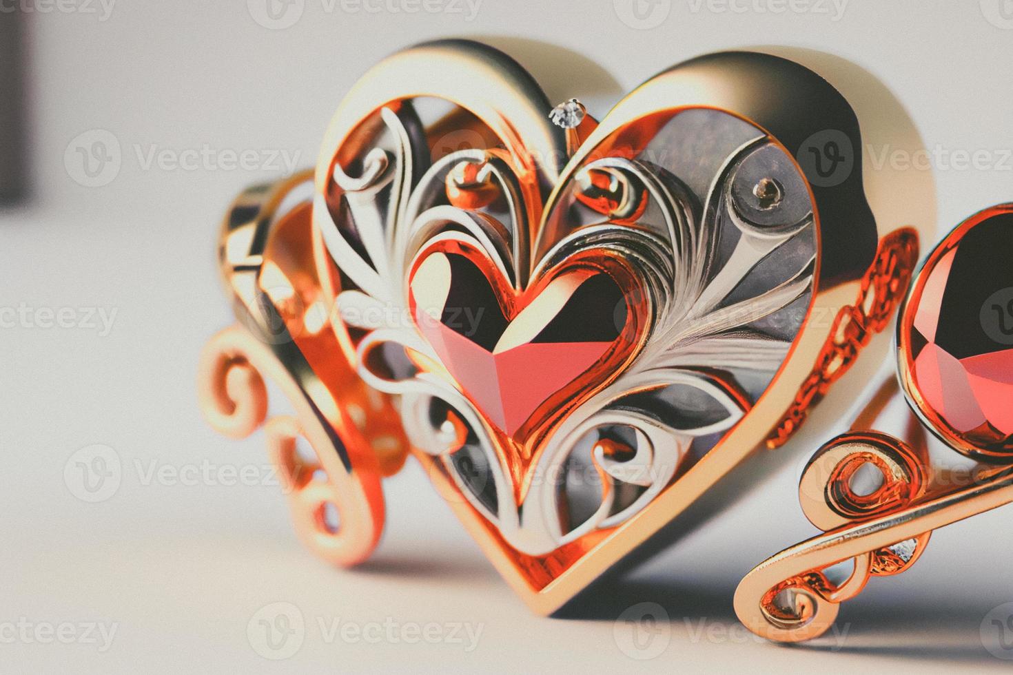 Close up shot of heart jewelry for Valentine's Day background with copy space. Gift ideas for Valentine. photo
