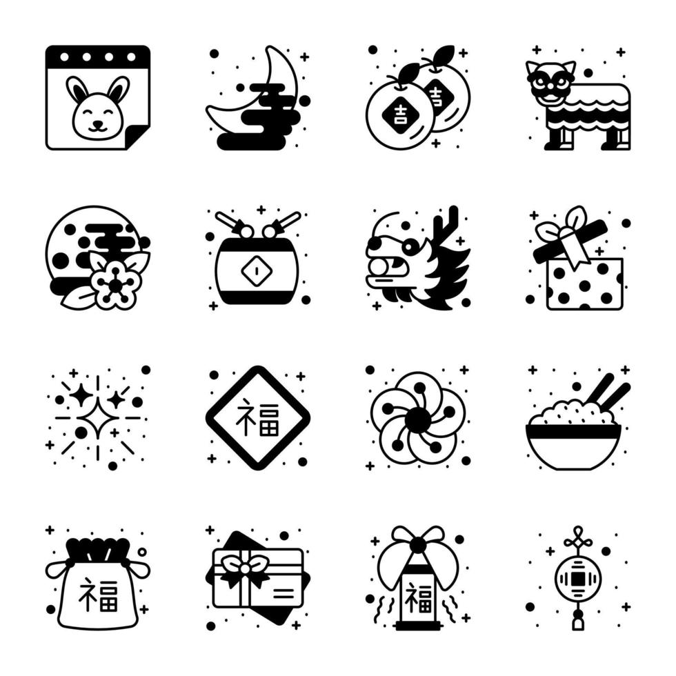 Chinese new year and culture icons set in modern design style, easy to use and editable vectors