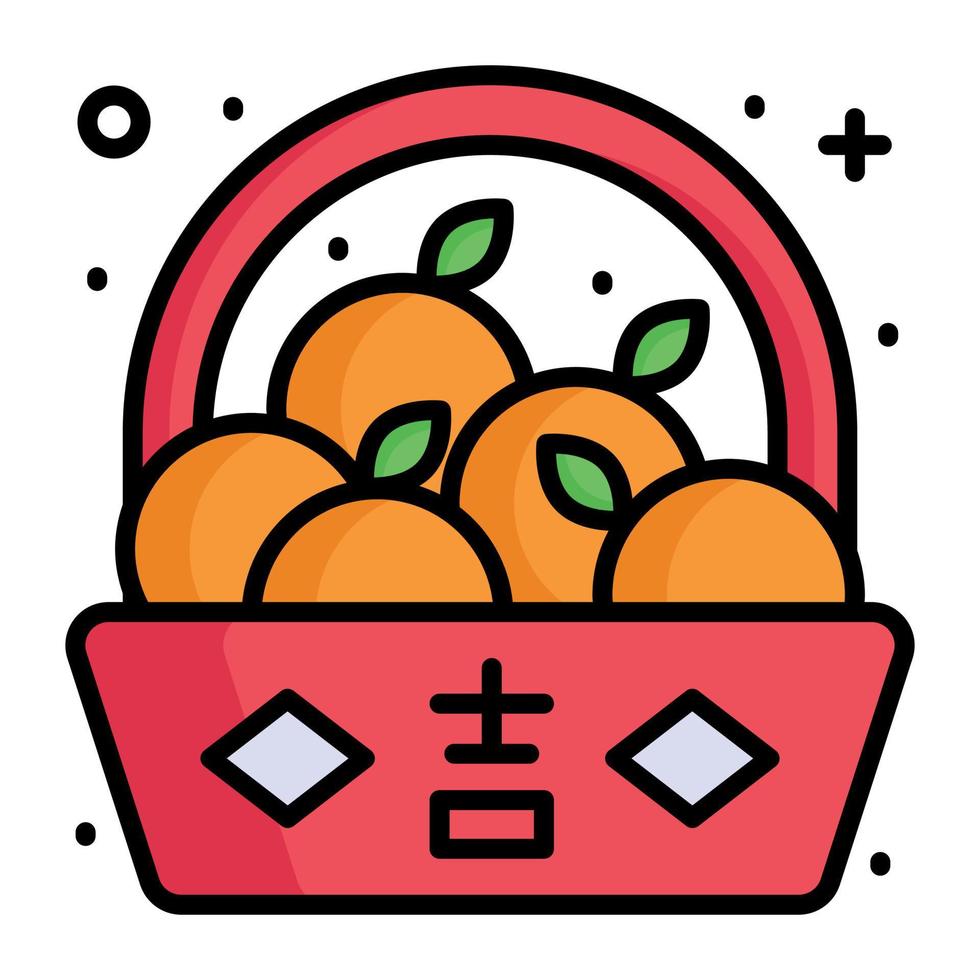 Tangerine in traditional basket vector design