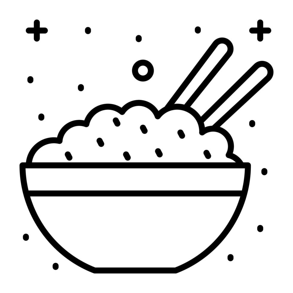 cuenco de arroz con palos, diseño vectorial de arroz hervido vector