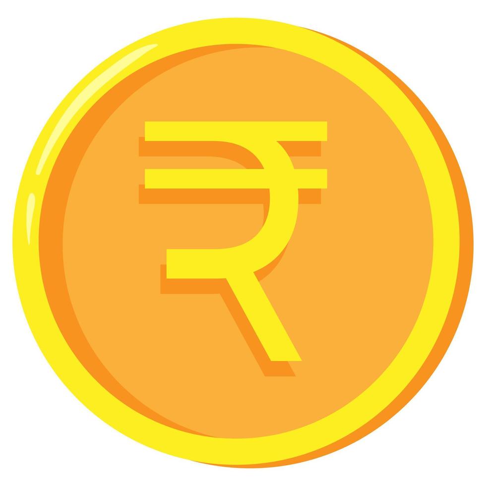 Golden Indian rupee coin symbol Rp on white background. Exchange Indian currency vector