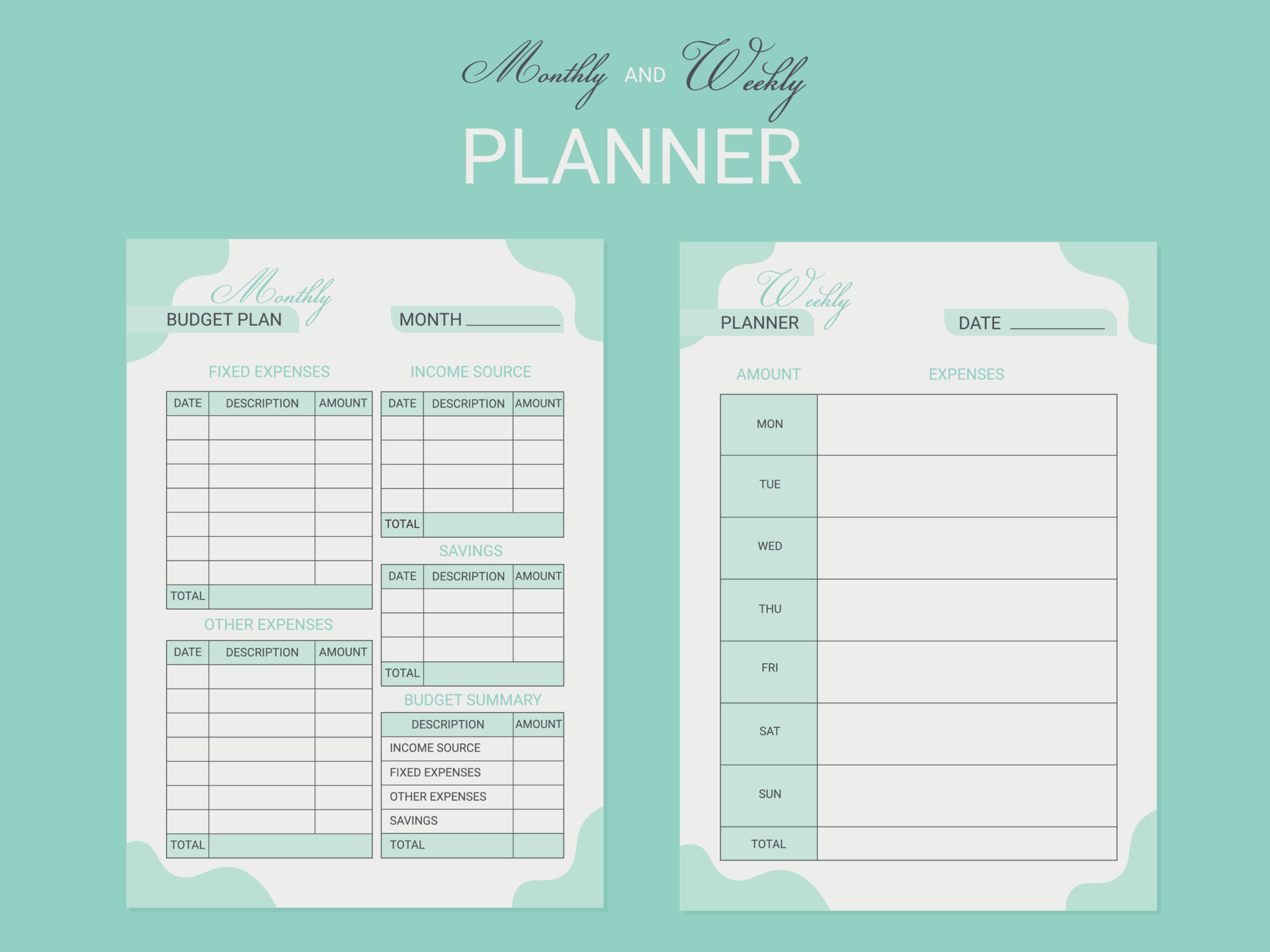 Monthly and weekly budget planner template. Planning concept. Organizer for  agenda. 16941003 Vector Art at Vecteezy