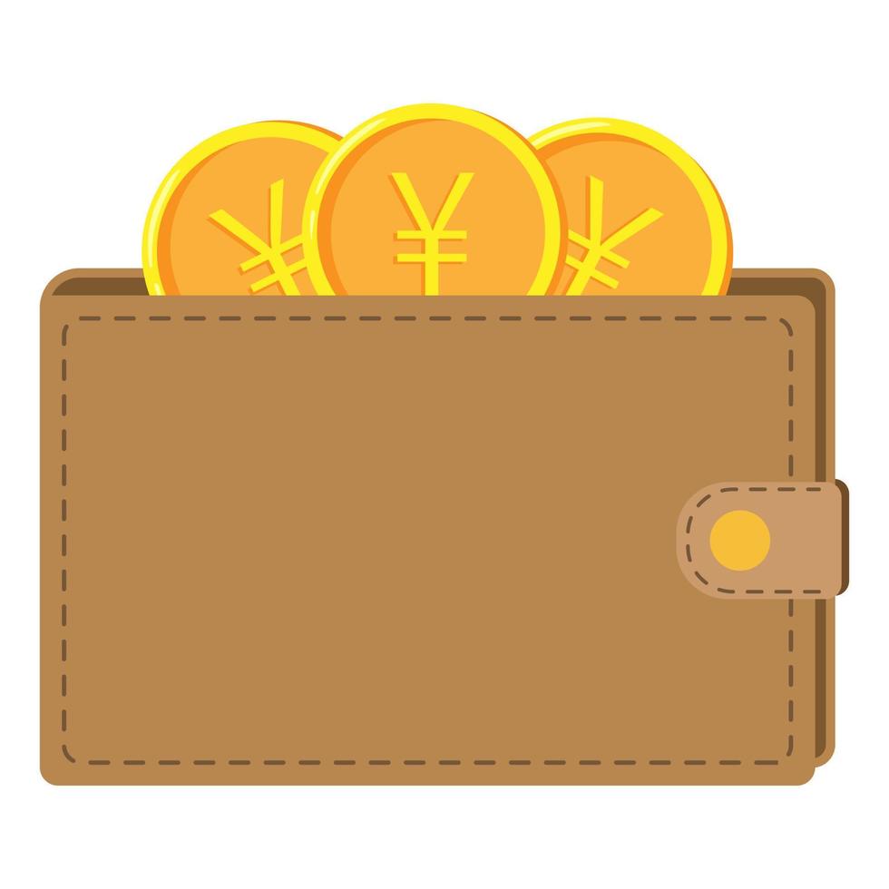 Wallet with yuan coins. Vector illustration
