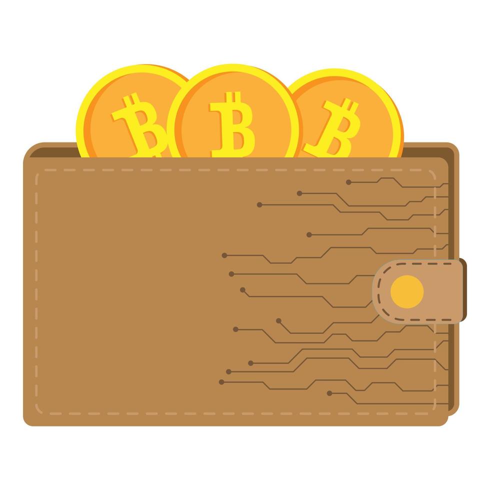 Illustration of a bitcoin wallet. A way to pay with digital money, The concept of cryptocurrency mining. Digital currency wallet. Flat style vector illustration