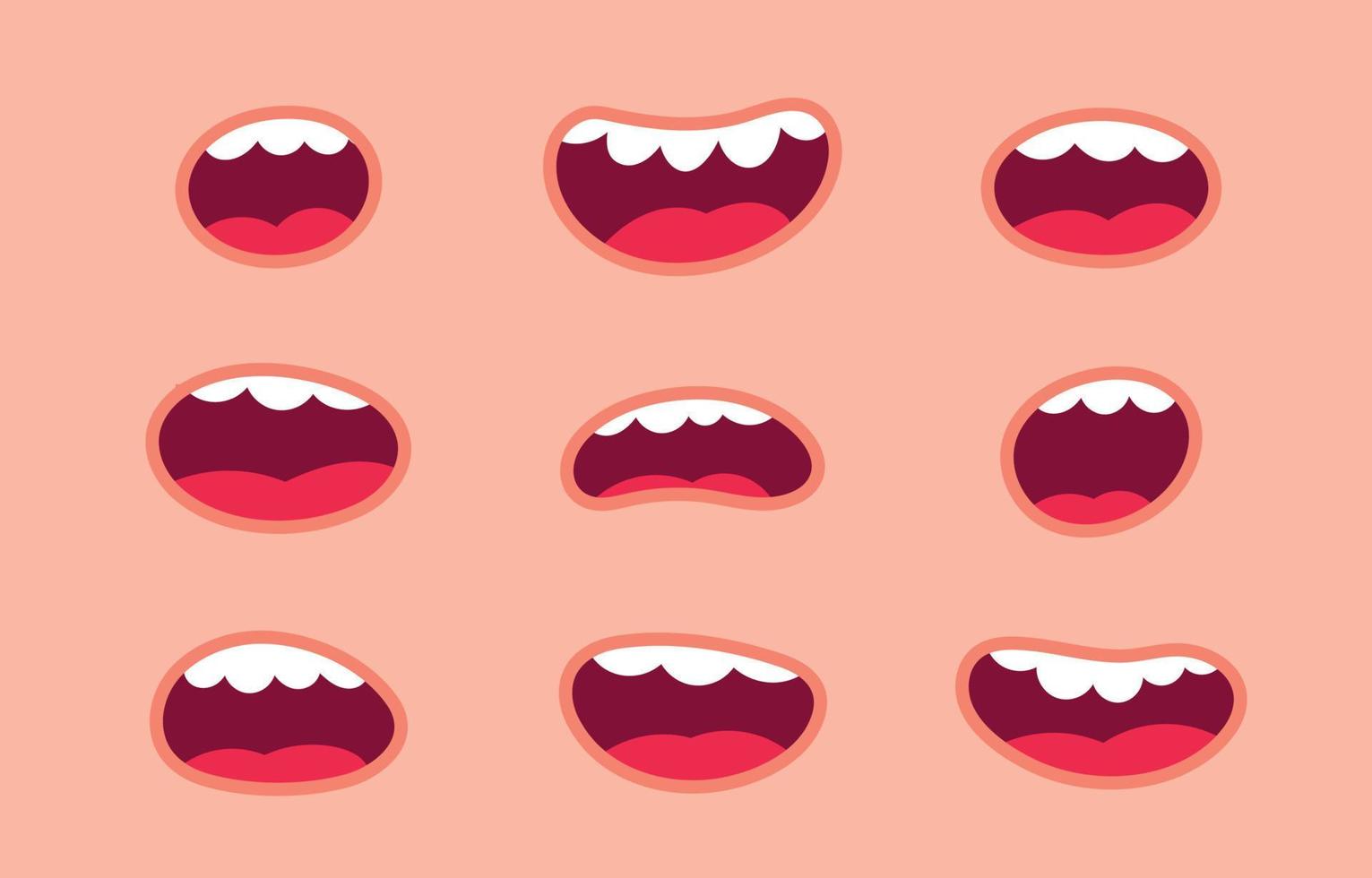 Cartoon mouth smile. Face laugh with tooth and tongue. Flat vector illustration