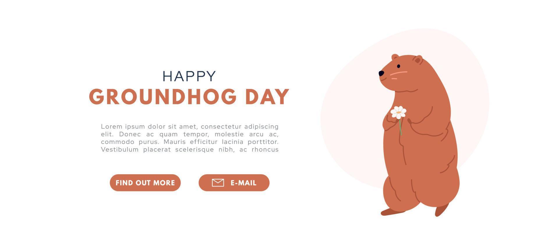 Groundhogs banner. Happy groundhog day. Marmot or beaver wild animal relax. Flat vector illustration