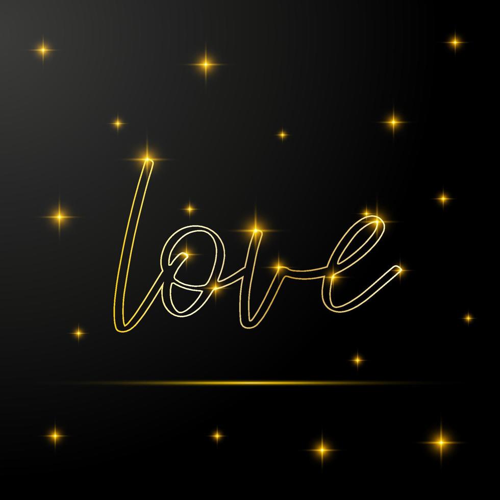 Happy Valentines day vector greeting card with gold line ext love and sparkles. Concept for postcard, poster, banner, flyer, invitation, jewelry gift card