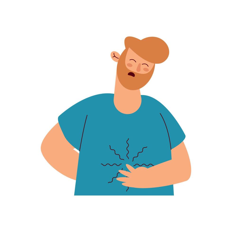 man sick with stomach ache vector