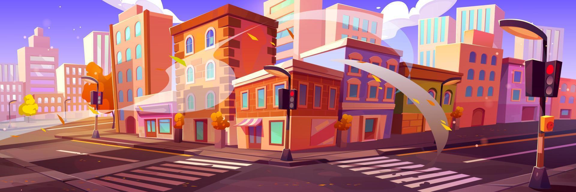 esquina de la calle de la ciudad de otoño con edificios vector