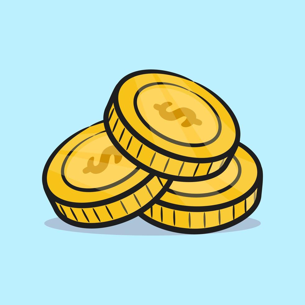 dinero y pila de monedas en dólares, ahorrando dinero, icono de negocios aislado en fondo azul vector