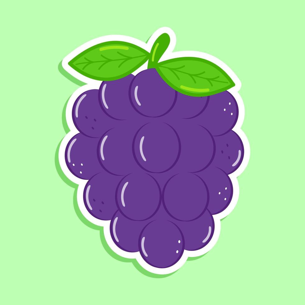 Cute funny grape sticker character. Vector hand drawn cartoon kawaii character illustration icon. Isolated on white background. grape character concept