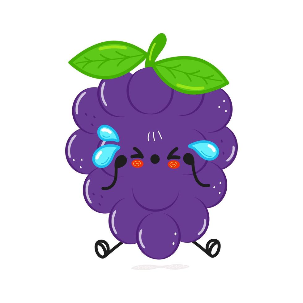 Cute sad grape character. Vector hand drawn cartoon kawaii character ...