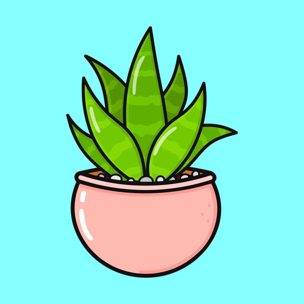 Cute funny indoor plant. Vector hand drawn cartoon kawaii character illustration icon. Isolated on blue background. Indoor plant character concept