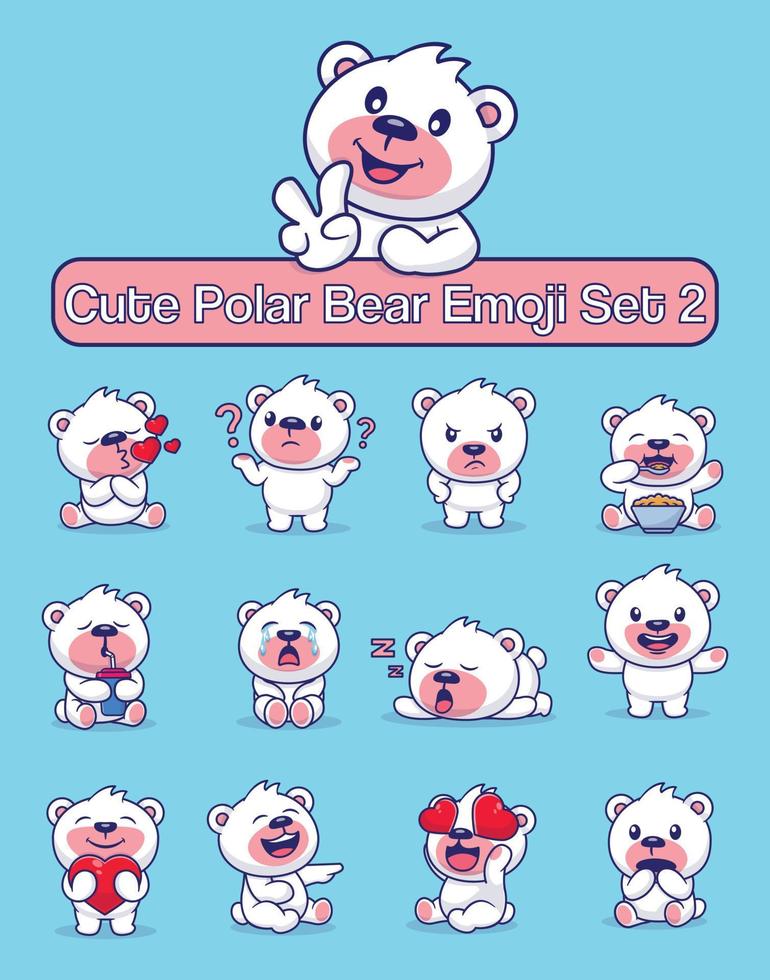 Set of cute polar bear characters with different emoticons vector