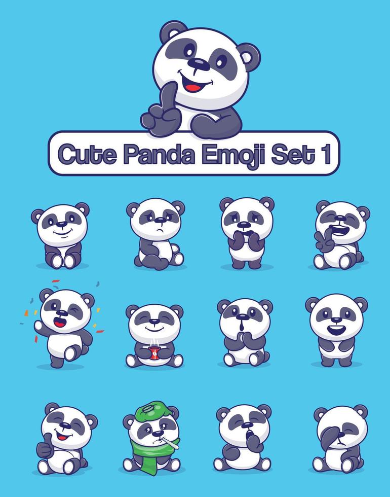 Set of cute panda characters with different emoticons vector