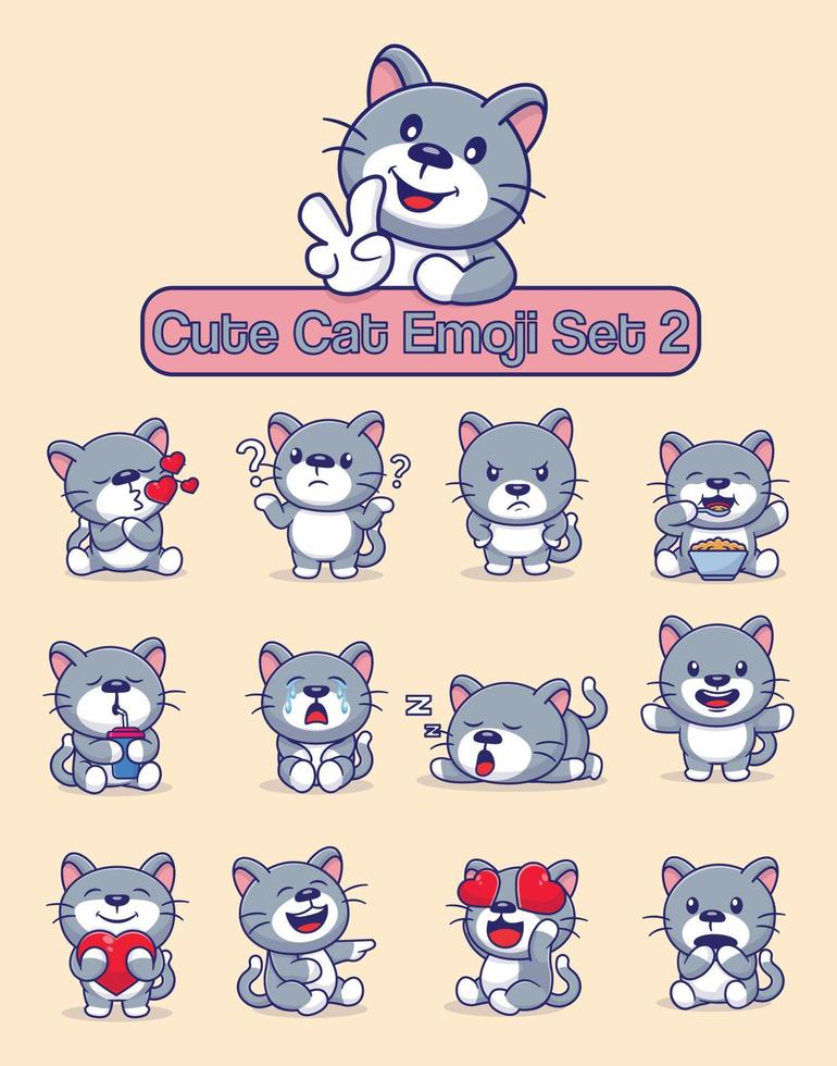 Set of cute cat characters with different emoticons vector