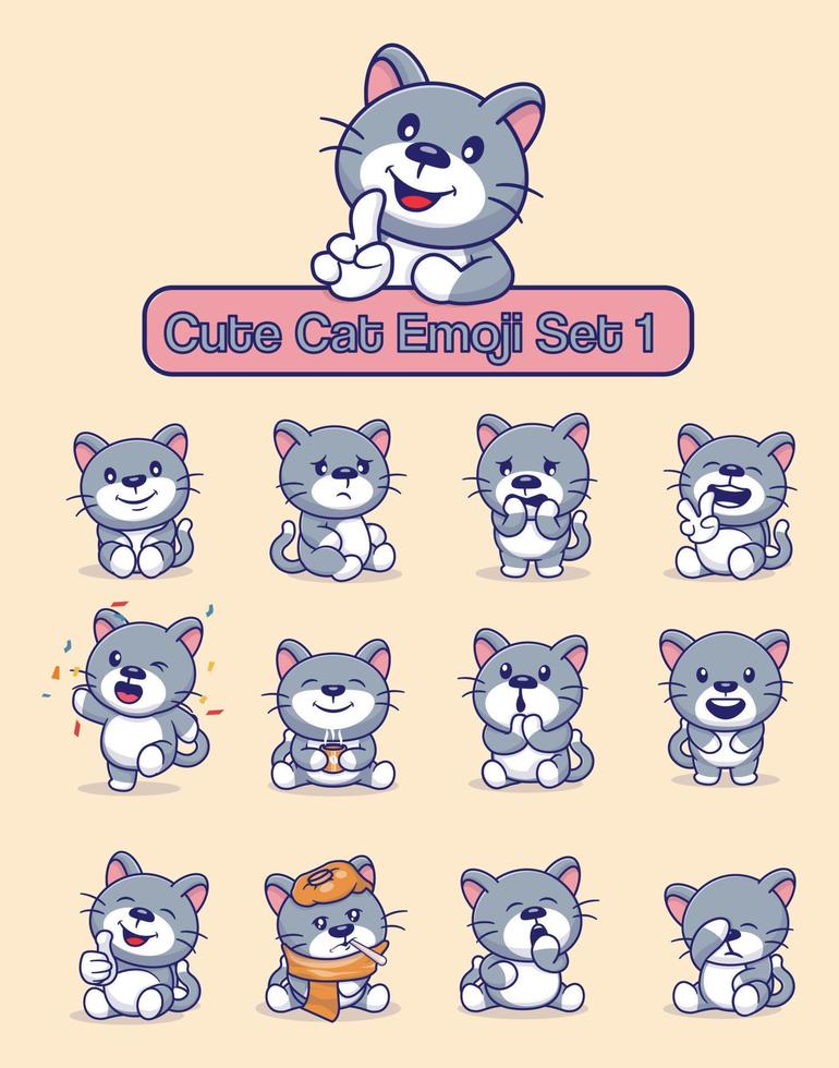 conjunto de lindos personajes de gatos con diferentes emoticonos vector