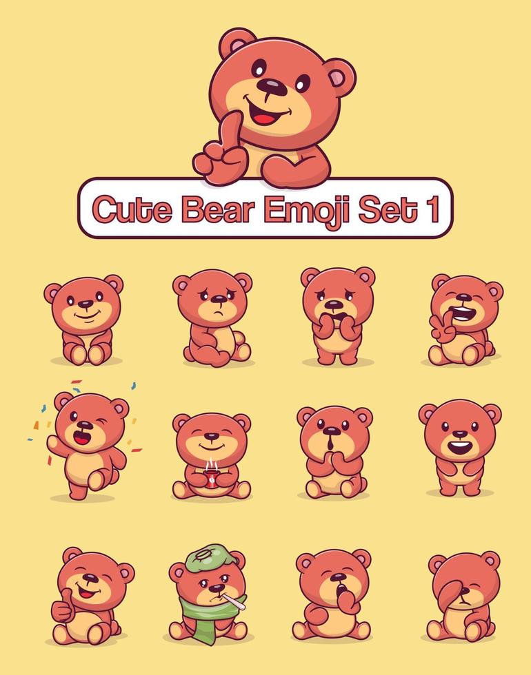 Set of cute bear characters with different emoticons vector