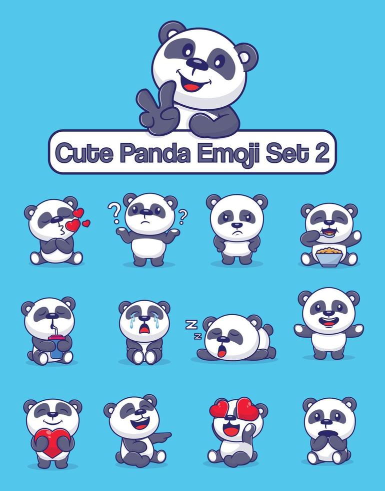Set of cute panda characters with different emoticons vector