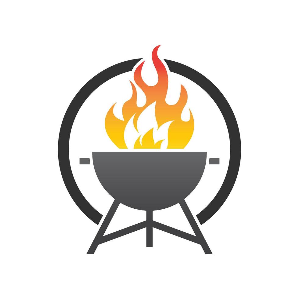 BBQ grill simple and symbol icon with smoke or steam logo vector