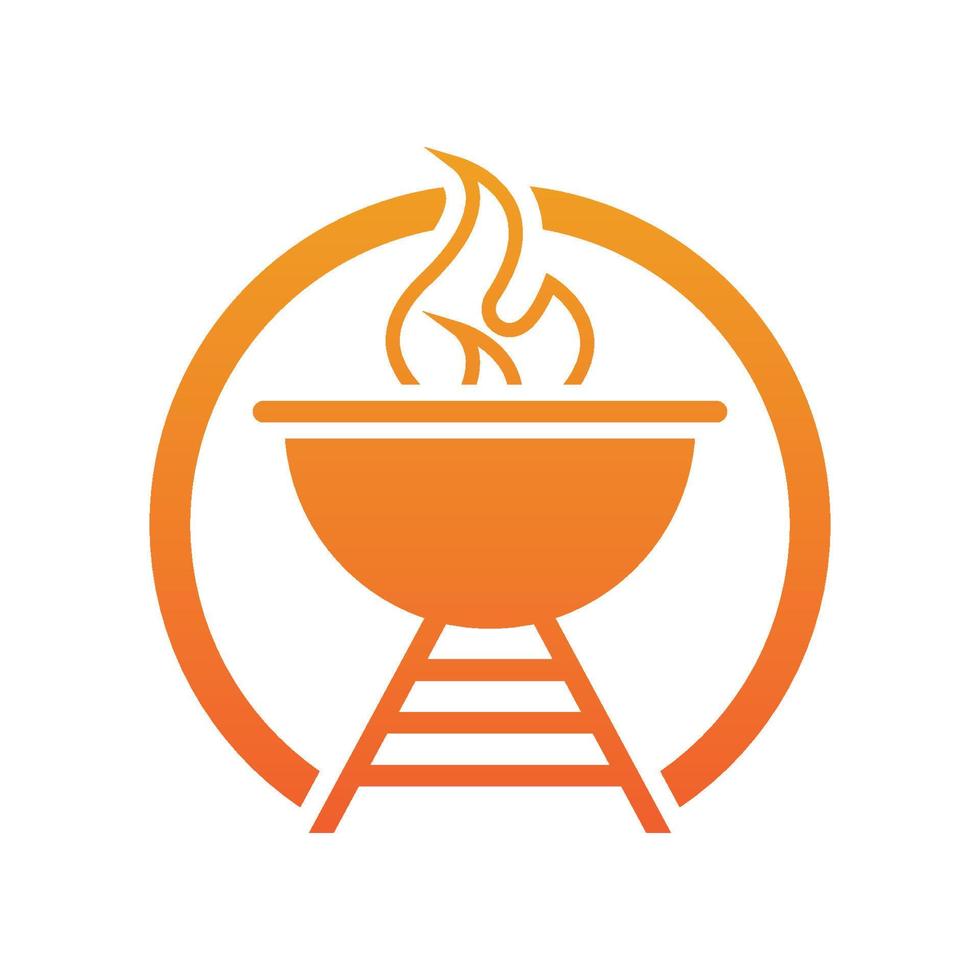 parrilla de barbacoa simple e icono de símbolo con logotipo de humo o vapor vector