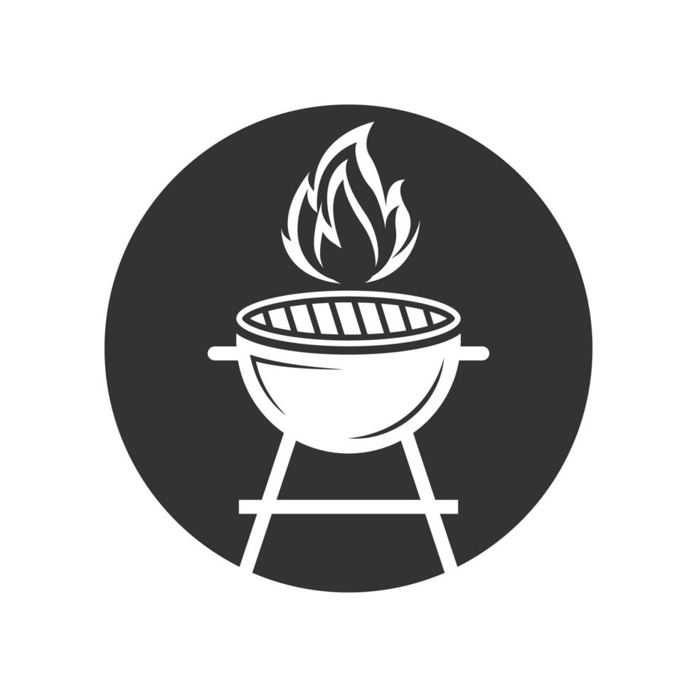 parrilla de barbacoa simple e icono de símbolo con logotipo de humo o vapor vector