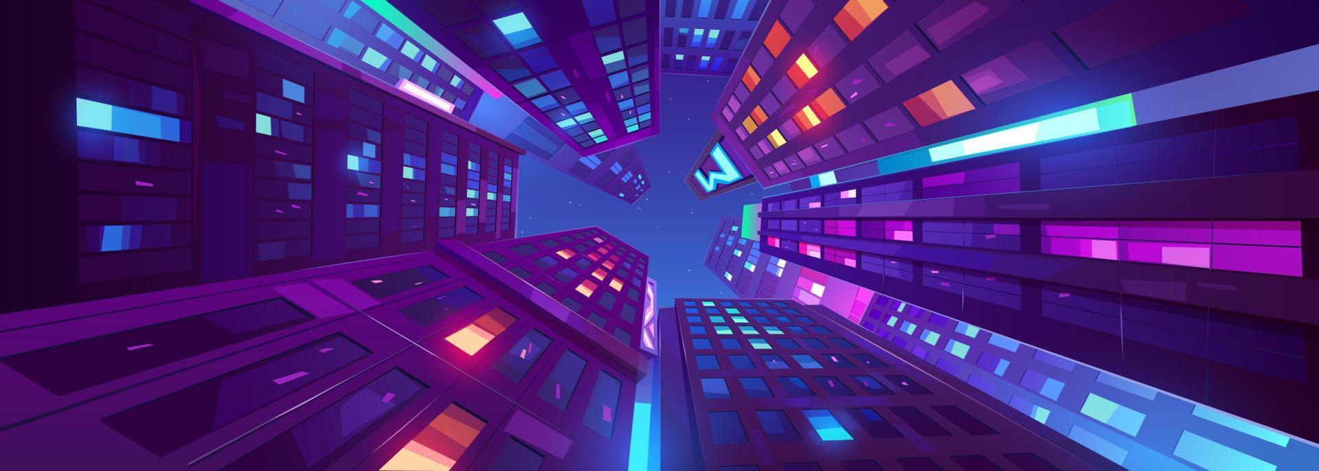 City buildings view from below at night vector
