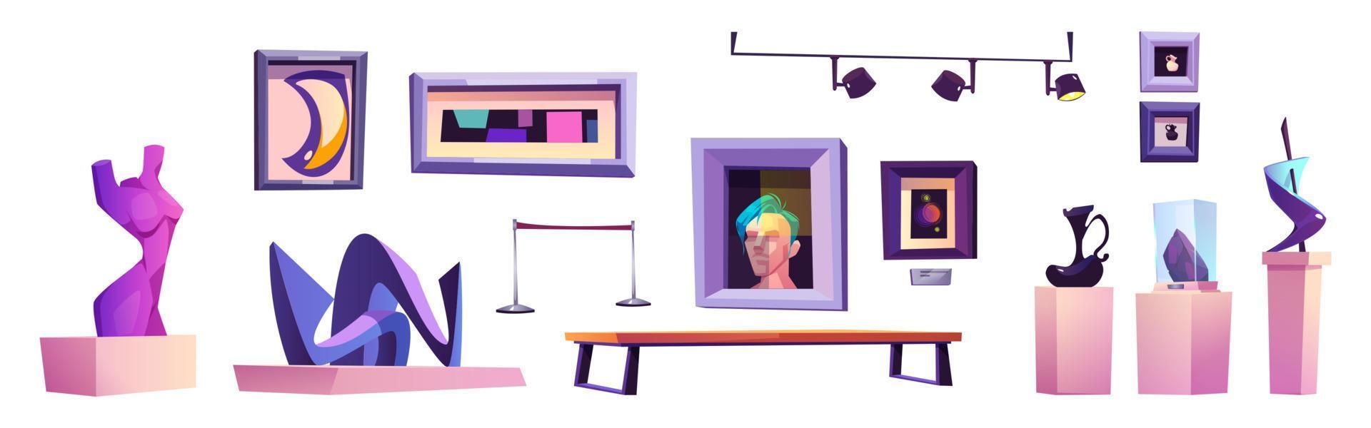 Museum or gallery interior with modern artworks vector