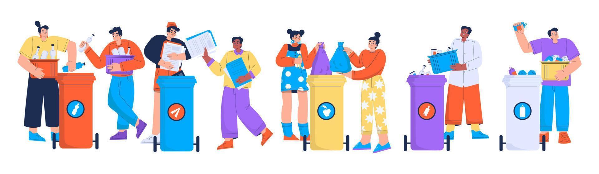 People sorting garbage for recycling, environment vector