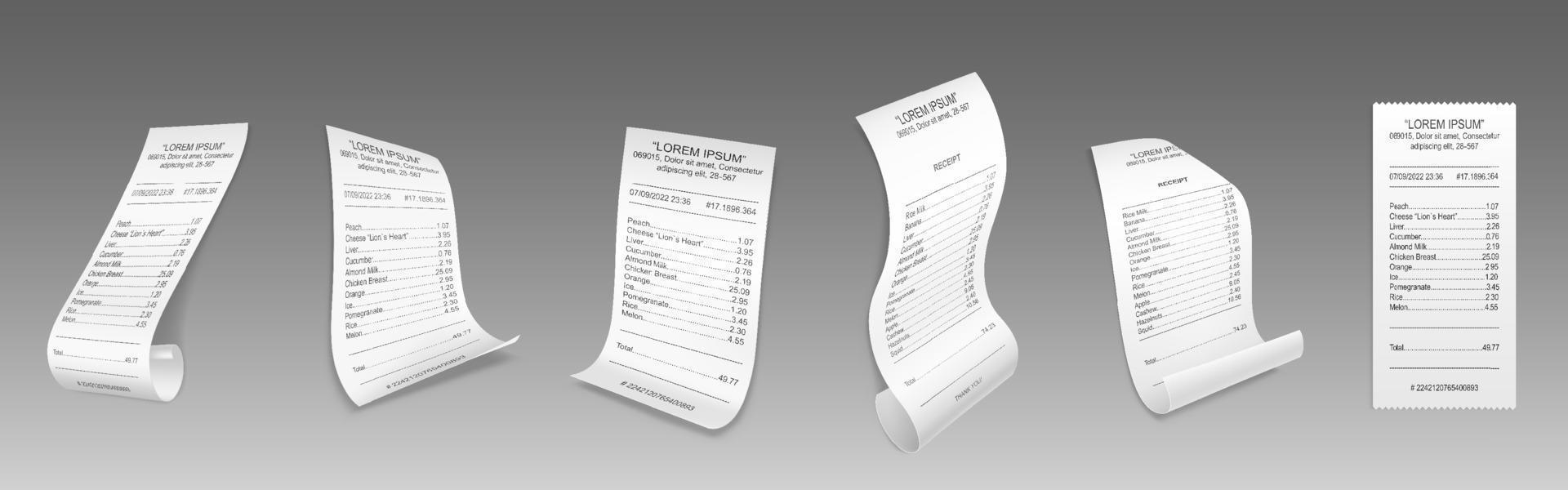 Bills, receipts, paper cheques, purchase invoices vector